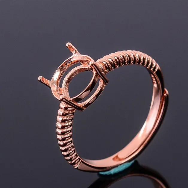 925 Sterling Silver Rose Gold Plated ring setting For Circle 3/4/5/6/7/8/9/10mm Gemstones