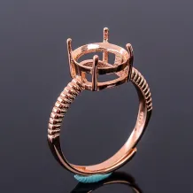 925 Sterling Silver Rose Gold Plated ring setting For Circle 3/4/5/6/7/8/9/10mm Gemstones