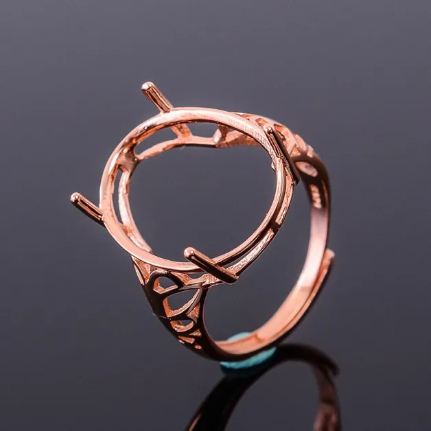 925 Sterling Silver Rose Gold Plated Ring Setting For Oval 13x18 15x20 16x22mm Gemstones
