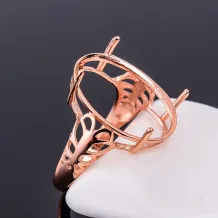 925 Sterling Silver Rose Gold Plated Ring Setting For Oval 13x18 15x20 16x22mm Gemstones