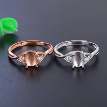 925 Sterling Silver Solid-Back DIY Ring Setting for 5x7mm Oval Jade Cabochon (Unset)