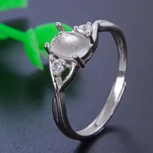 925 Sterling Silver Solid-Back DIY Ring Setting for 5x7mm Oval Jade Cabochon (Unset)