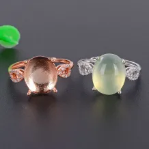 925 Sterling Silver Solid-Back Ring Setting for 10x12mm Oval Jade Cabochon (Unset)