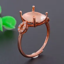 925 Sterling Silver Solid-Back Ring Setting for 10x12mm Oval Jade Cabochon (Unset)