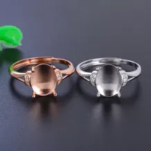 925 Sterling Silver Solid Back Ring Settings for 6x8mm &amp; 8x10mm Oval Jade Cabochons (Unset)