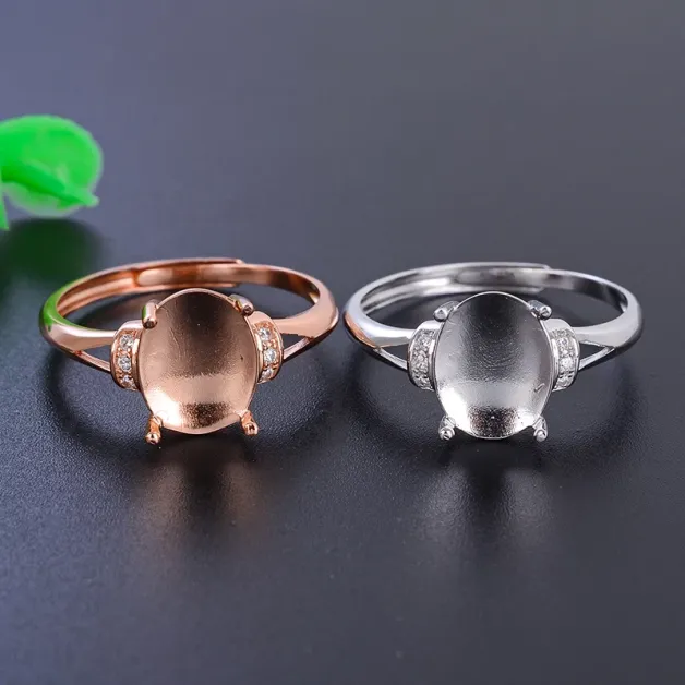 925 Sterling Silver Solid Back Ring Settings for 6x8mm & 8x10mm Oval Jade Cabochons (Unset)