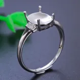 925 Sterling Silver Solid Back Ring Settings for 6x8mm & 8x10mm Oval Jade Cabochons (Unset)