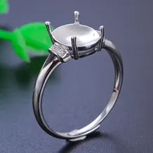925 Sterling Silver Solid Back Ring Settings for 6x8mm &amp; 8x10mm Oval Jade Cabochons (Unset)