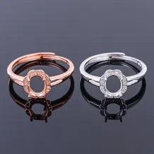 925 Sterling Solid Silver 6x8mm Oval Shape Blank Bezel with Zircon Ring