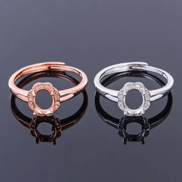 925 Sterling Solid Silver 6x8mm Oval Shape Blank Bezel with Zircon Ring