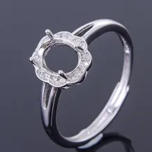 925 Sterling Solid Silver 6x8mm Oval Shape Blank Bezel with Zircon Ring
