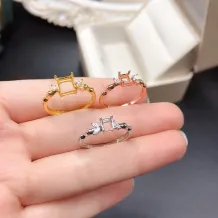 Bamboo Ring Setting - Sterling Silver Gold Plated For 4x5/6x7mm Emerald