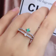 Crown-Design Gold-Plated Ring Setting for 3mm Square Emeralds/Gemstones (S925, Unset)