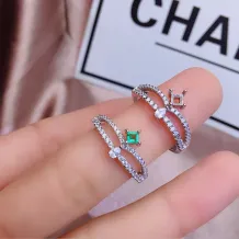 Crown-Design Gold-Plated Ring Setting for 3mm Square Emeralds/Gemstones (S925, Unset)