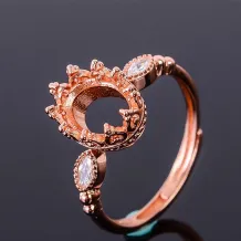 Diamond 925 Silver Gold Plated Ring Setting For Oval 7x9mm Gemstones