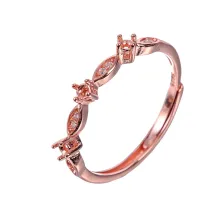 Diy 2x2mm Marquise Oval Cluster Gold-Plated 925 Silver Ring Setting