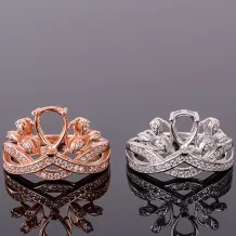 Diy Crown Sterling Silver Gold Plated Ring Setting For 6*8/5*7mm Colored Gemstone