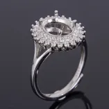 Double Halo Gold Plated Solid 925 Sterling Silver Ring Setting For Oval 7x9mm Gemstones