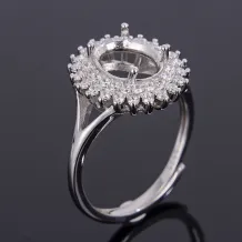 Double Halo Gold Plated Solid 925 Sterling Silver Ring Setting For Oval 7x9mm Gemstones