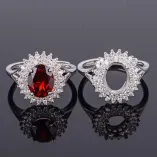 Double Halo Gold Plated Solid 925 Sterling Silver Ring Setting For Oval 7x9mm Gemstones