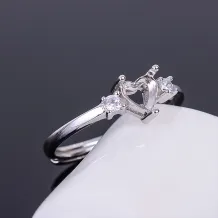 Double Heart Halo Ring Setting - 18K Gold Plated 925 Silver for 5x5mm Gemstones