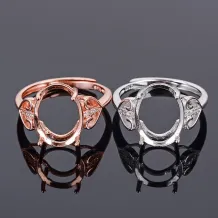 Double Heart Shaped Diamond Ring Setting Solid 925 Sterling Silver Rings For Egg-Shaped Oval 10x14mm Gemstones