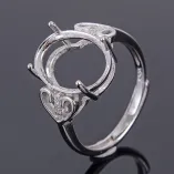 Double Heart Shaped Diamond Ring Setting Solid 925 Sterling Silver Rings For Egg-Shaped Oval 10x14mm Gemstones