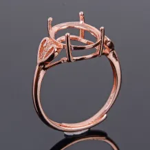 Double Heart Shaped Diamond Ring Setting Solid 925 Sterling Silver Rings For Egg-Shaped Oval 10x14mm Gemstones