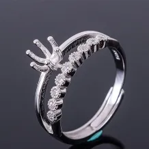 Double Row Diamond Ring Settings Round 6x6cm Gemstones 925 Silver Gold Plated