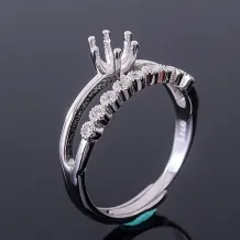 Double Row Diamond Ring Settings Round 6x6cm Gemstones 925 Silver Gold Plated