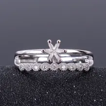 Double Row Diamond Ring Settings Round 6x6cm Gemstones 925 Silver Gold Plated