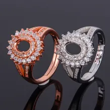 Double Row Drilling 925 Sterling Gold Plated Ring Setting For Oval 5x7mm Gemstones
