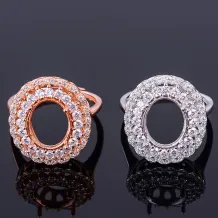 Double Row Full Drill 925 Sterling Silver Rose Gold Plated Ring Empty Stone For 9x11mm Gemstones