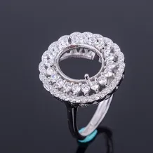 Double Row Full Drill 925 Sterling Silver Rose Gold Plated Ring Empty Stone For 9x11mm Gemstones