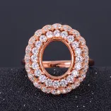 Double Row Full Drill 925 Sterling Silver Rose Gold Plated Ring Empty Stone For 9x11mm Gemstones