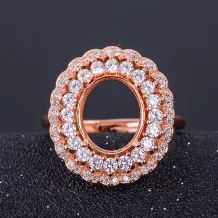 Double Row Full Drill 925 Sterling Silver Rose Gold Plated Ring Empty Stone For 9x11mm Gemstones