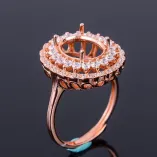 Double Row Full Drill 925 Sterling Silver Rose Gold Plated Ring Empty Stone For 9x11mm Gemstones