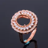 Double Row Full Drill 925 Sterling Silver Rose Gold Plated Ring Empty Stone For 9x11mm Gemstones