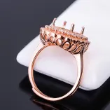 Double Row Full Drill 925 Sterling Silver Rose Gold Plated Ring Empty Stone For 9x11mm Gemstones