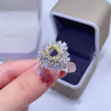 Flowers S925 Sterling Silver Ring Setting For Square 6x6mm Emerald Crystal