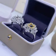 Flowers S925 Sterling Silver Ring Setting For Square 6x6mm Emerald Crystal