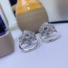 Flowers S925 Sterling Silver Ring Setting For Square 6x6mm Emerald Crystal