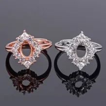 Four-Point Halo Setting 925 Silver Gold Plated Ring Mount For Oval 5x7mm Gemstones