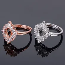 Four-Point Halo Setting 925 Silver Gold Plated Ring Mount For Oval 5x7mm Gemstones