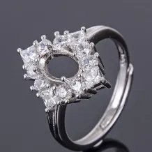 Four-Point Halo Setting 925 Silver Gold Plated Ring Mount For Oval 5x7mm Gemstones