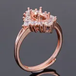 Four-Point Halo Setting 925 Silver Gold Plated Ring Mount For Oval 5x7mm Gemstones
