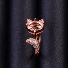 Fox 925 Silver Gold Plated Ring Mount For 5x7mm Gemstones
