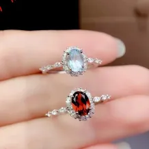 Full Diamond Inlaid Oval 5*7mm S925 Silver Gold-Plated Ring Empty Holder