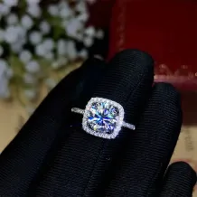 Full Halo Ring Setting - 925 Sterling Silver Rose Gold Plated for 6x6mm Colored Gemstones/Moissanite