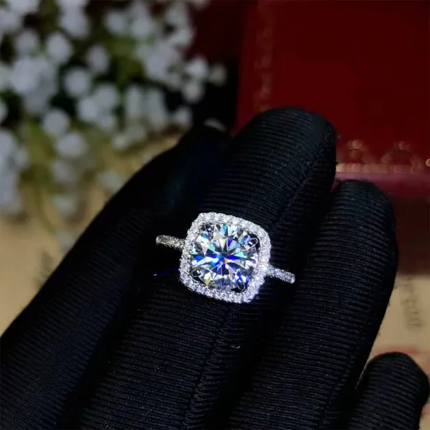 Full Halo Ring Setting - 925 Sterling Silver Rose Gold Plated for 6x6mm Colored Gemstones/Moissanite